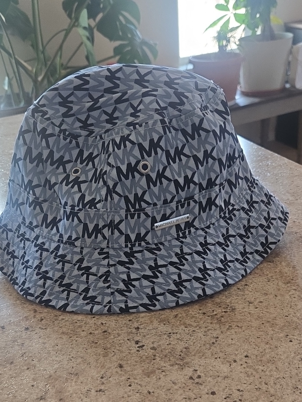 Michael Kors Light Blue And Navy Blue MK Logo Bucket Hat